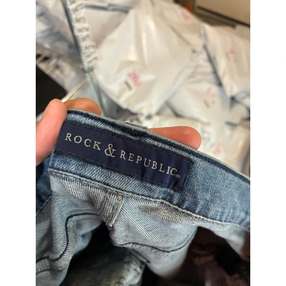 Rock & Republic Kasandra Bootcut Jeans Rhinestone Logo Medium Wash‎ Womens 16M